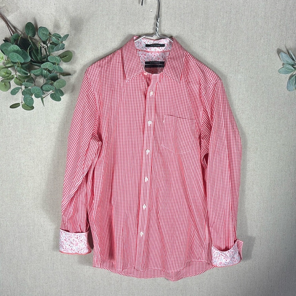 Club Monaco > Men’s Plaid and Floral Button Down 100s 2 Ply Cotton Medium